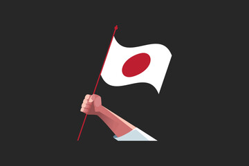 A hand holding a Japan flag, Flag of Japan national country symbol illustration Vector, Rectangle Japan flag illustration, Flat vector illustration
