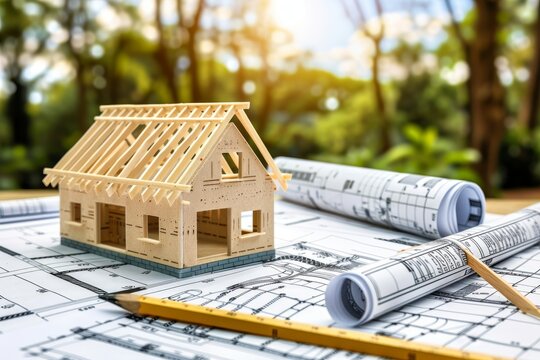 Blueprints of a house model under construction  a glimpse into building projects