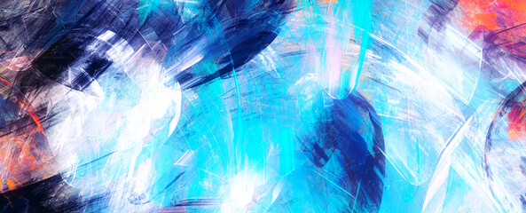 Bright color artistic splashes. Abstract paint cold texture. Modern pattern. Dynamic watercolor background. Fractal artwork for creative graphic design