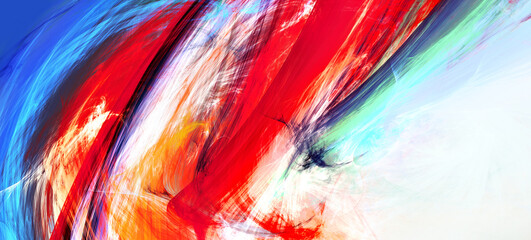 Art painting. Abstract bright paint smears. Dynamic color background. Fractal artwork for creative graphic design