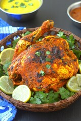 Aromatic Spiced Whole Chicken on a Bed of Fresh Herbs and Lemon
