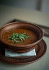 Georgian kharcho soup on the table