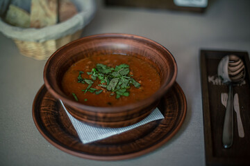 Georgian kharcho soup on the table