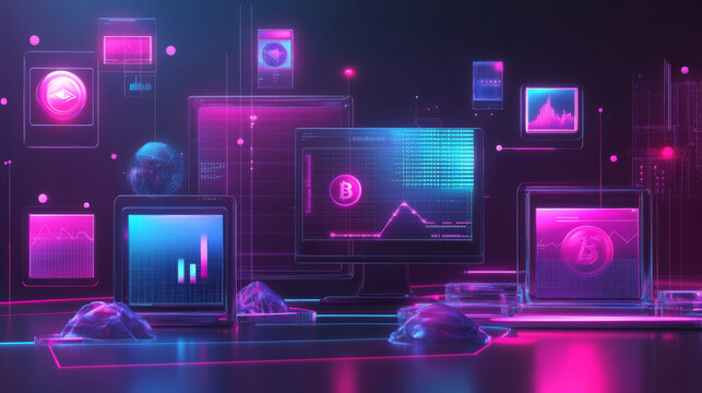 A realistic, detailed image depicting NFTs, with digital art and collectible icons displayed in a virtual gallery setting. Show blockchain validation symbols and uniqueness indicators.