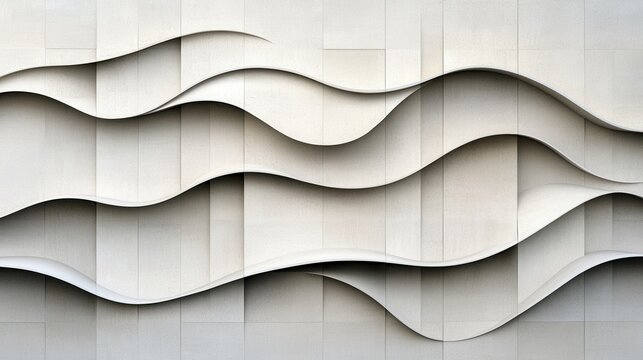 Abstract wave pattern on modern white architectural wall design