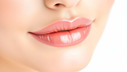 Obraz premium Closeup Shot of Luscious Pink Lips with Glossy Finish, Smooth Skin Texture, Beauty and Cosmetics