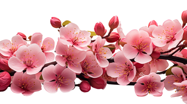A natural arrangement of apple blossoms forming a decorative corner frame with pink hues, isolated on transparent background.