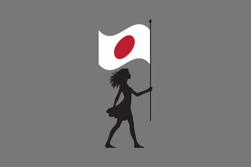 Japan girl with flag, Flag of Japan national country symbol illustration Vector, Rectangle Japan flag illustration, Flat vector illustration
