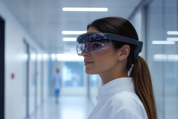 Obraz premium Woman scientist wearing smart glasses in lab.
