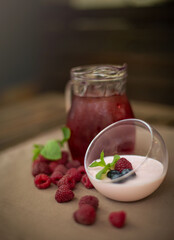 dessert against a carafe of lemonade on a summer table outside