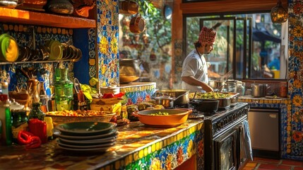 Vibrant Kitchen Chef Prepares Colorful Dishes