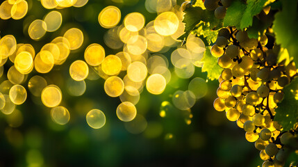 Yellow grapes with bokeh and natural blurred background.