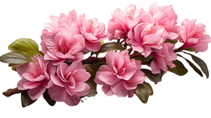 Detailed azalea branch with pink blossoms, perfect for spring and floral-inspired designs, isolated on transparent background.