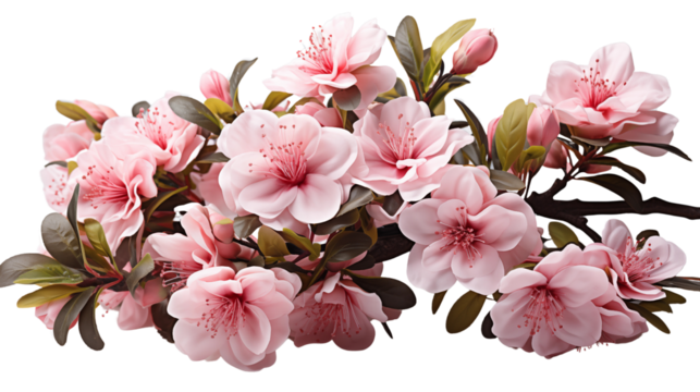 Vibrant pink azalea flower on a branch, ideal for seasonal and artistic floral designs, isolated on transparent background.