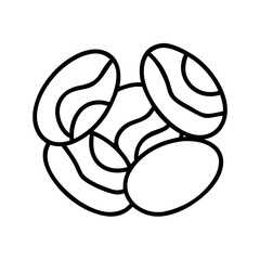 chocolate covered almonds icon, chocolate day line art, chocolate icon - simple black line art icon of chocolate covered almonds, for chocolate day celebrations. chocolate vector art.