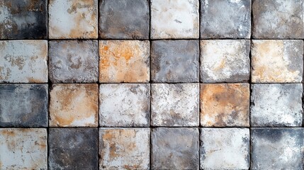 Fototapeta premium Weathered checkered tile floor.