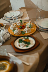 Georgian dishes on the restaurant table