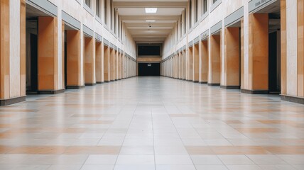 Fototapeta premium Empty Beige Orange Mall Corridor Architecture Interior Design Building