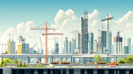 Obraz premium Modern City Skyline with Construction Projects and Infrastructure Development in Urban Setting