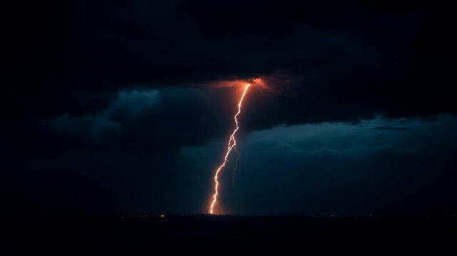 Dramatic Lightning Bolt Illuminates Dark S rmy Night Sky with Thunders rm Display