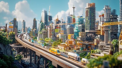 Fototapeta premium Team of Engineers Overseeing Development Projects in a Modern Urban Landscape with Advanced Structures