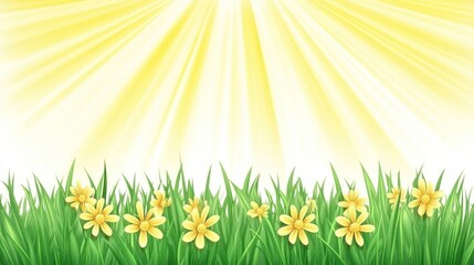 Fototapeta premium Sunny day, yellow flowers in green grass.