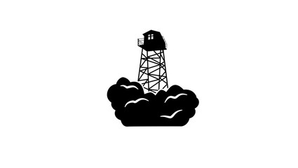 Forest Fire Watch Tower, black isolated silhouette