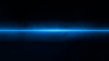 Abstract glowing blue neon light lines on dark scene background vibrant color of bright laser beams reflection on smoke floating up for display products mockup for your logo