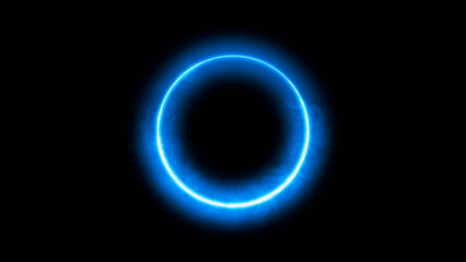 Abstract glowing blue and purple neon lights circle on dark scene background vibrant color of bright laser beams round lines reflection on smoke floating up for display products mockup for your logo