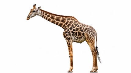 Naklejka premium Side View of a Giraffe Standing Against a White Background