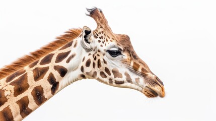Fototapeta premium Side Profile of a Giraffe Against a White Background