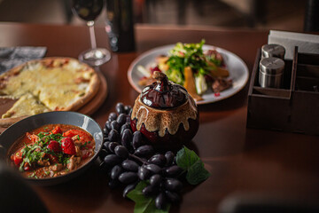 Georgian dishes on the restaurant table