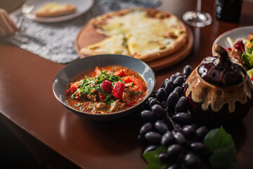 Georgian dishes on the restaurant table