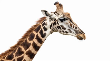 Obraz premium Close Up Giraffe Side Profile with Detailed Spots Against White Background
