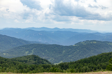 Fototapeta premium Beautiful view from Sinyukha mountain. Manzherok village, Altai republic, Russia