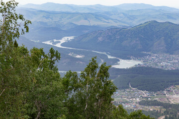 Obraz premium Beautiful view from Sinyukha mountain of Manzherok village. Manzherok village, Altai republic, Russia