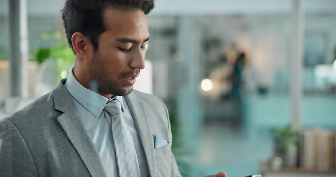 Phone call, stress and business man talking of negotiation fail, investment mistake and tired in office. Mobile, worker and bad news in conversation, thinking and disappointed with client complaint