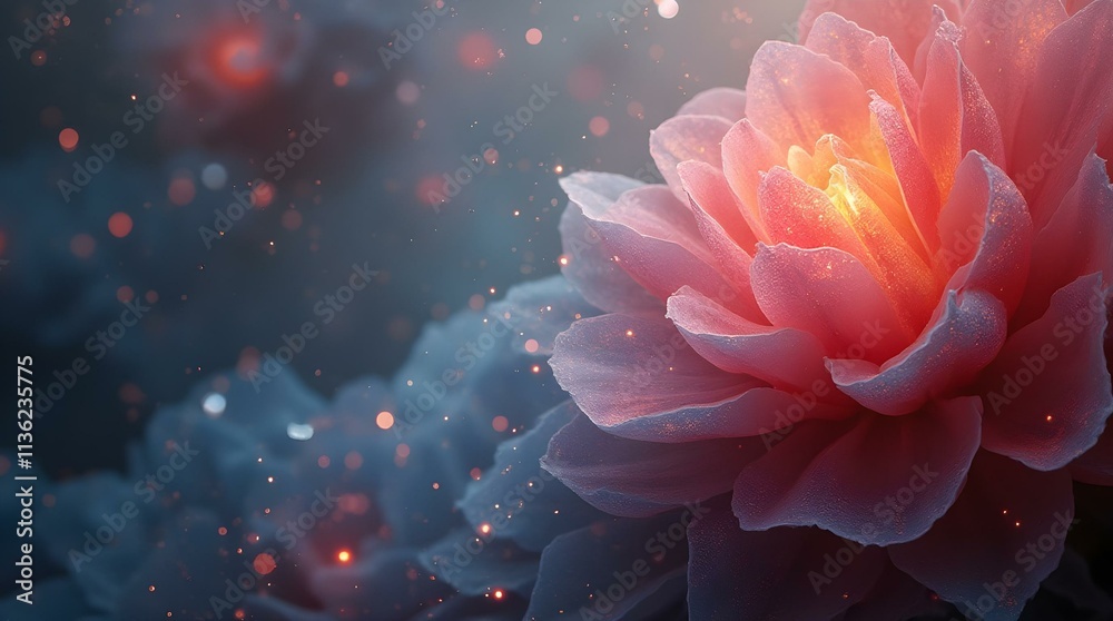 Poster a mesmerizing close-up of a surreal, otherworldly flower with iridescent petals, glowing with an inn