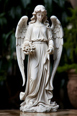 Obraz premium Enthralling Image of a Marble Angel Statue in Serene Contemplation with Majestic Spread Wings