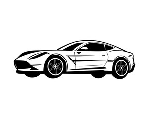 Obraz premium Black and White Illustration of a Sleek Sports Car with Racing Stripes