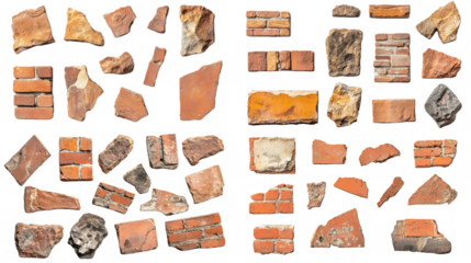 Ancient Architectural Fragments: A Collection of Broken Bricks and Stones
