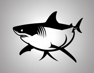 Obraz premium Shark Head Circle Logo Silhouette Black and White. Ai generated image.