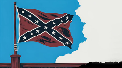 Confederate Memorial Day banner with Confederate flag from the American Civil War, vintage style illustration, copy space