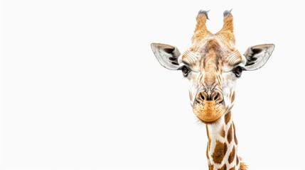 Obraz premium Front Facing Portrait of a Giraffe Against White Background