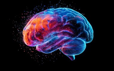 A vivid and colorful illustration of a human brain with a creative splash of colors, embodying the essence of imagination and intelligence