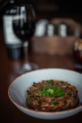 Georgian cuisine. Salad on the restaurant's prepared table