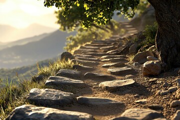 Obraz premium Challenging mountain trail for runners scenic location nature landscape rocky environment ground-level viewpoint adventure concept