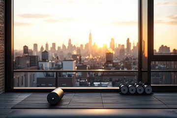 Rooftop fitness experience at sunset urban gym high-rise building modern environment cityscape wellness concept for fitness enthusiasts
