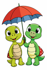 Cute Turtles Wearing Umbrellas – Adorable and Whimsical Cartoon Illustration.