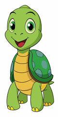 Adorable Cartoon Turtle with Green Shell – Perfect for Kids and Fun Illustrations.